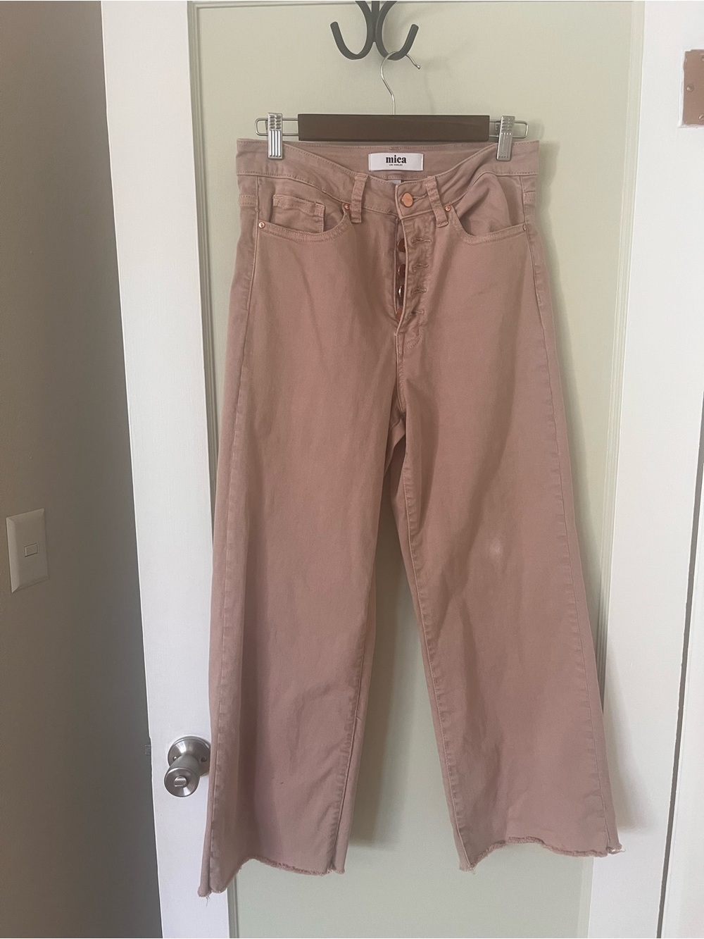 Mica Button-Fly High-Rise Wide-Leg Jeans in Dusty Rose